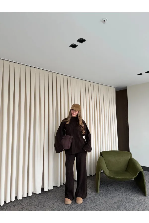 Ensemble pull en maille marron - 98078