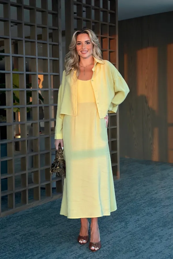 Sarı Modal Gömlek Elbise Takım - 51153