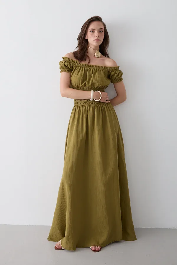 Khaki Ruched Dress - 2002