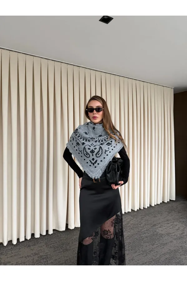 Écharpe tricotée à motifs gris et anthracite - 251003