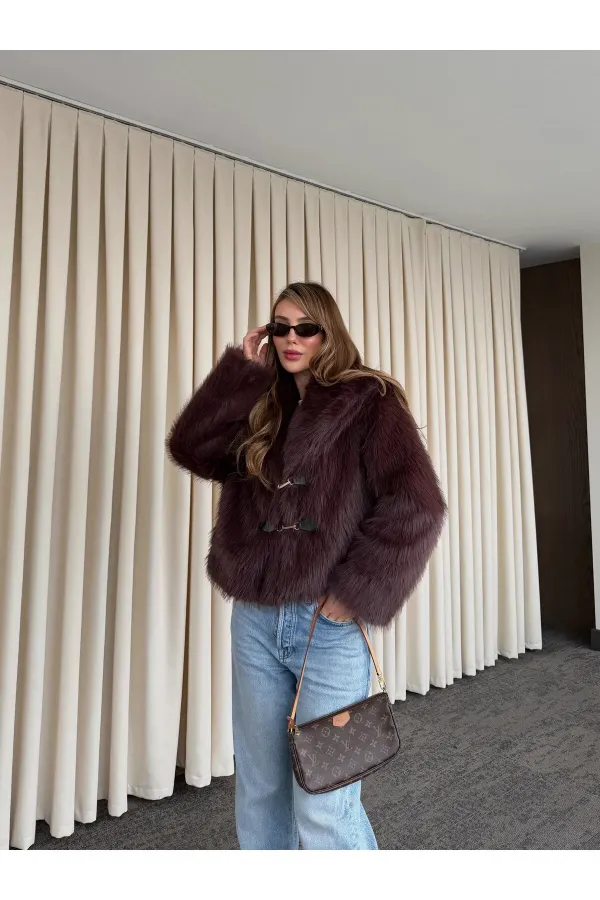 Kahverengi Kürk Mont - 9679