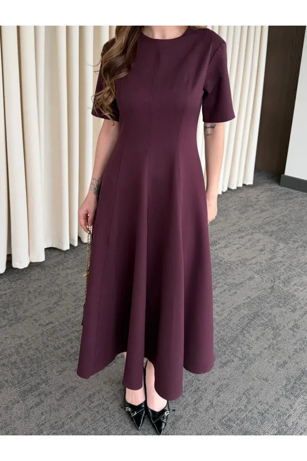 Bordo Godeli Elbise - 05174