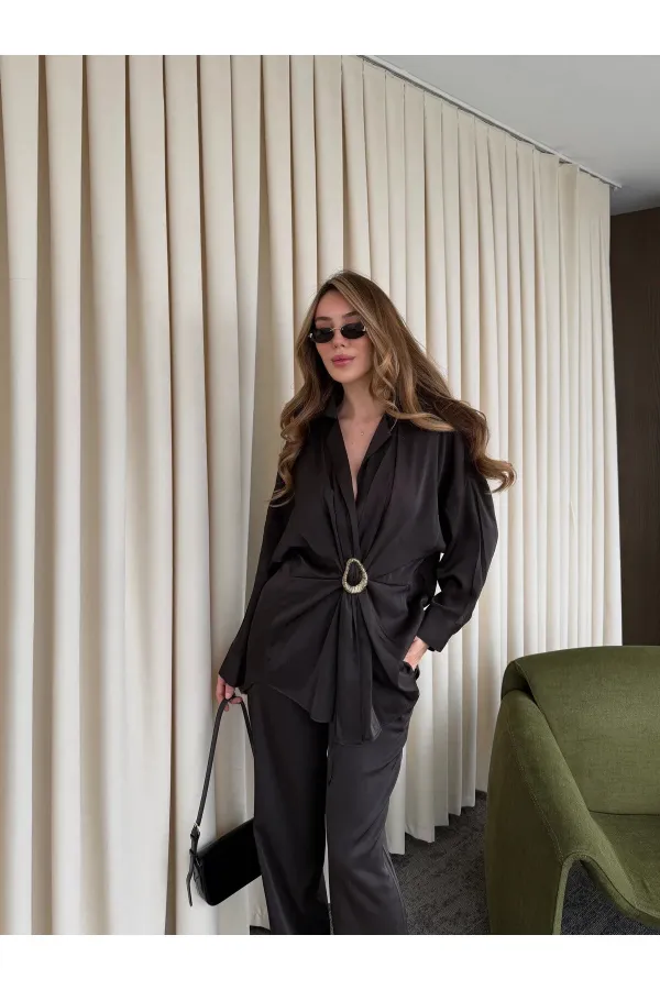 Brown Buckled Shirt and Trousers Set - 51240 Brown Buckled Shirt and Trousers Set - 51240