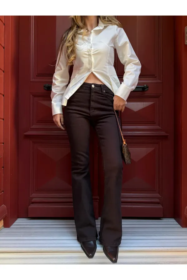 Kahverengi İspanyol Paça Jean - 2106