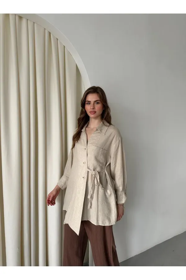 Chemise à ceinture boutonnée croisée 100% coton naturel