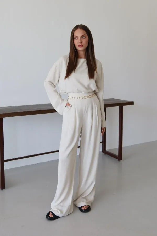 Natural Marisol Blouse and Pants Set