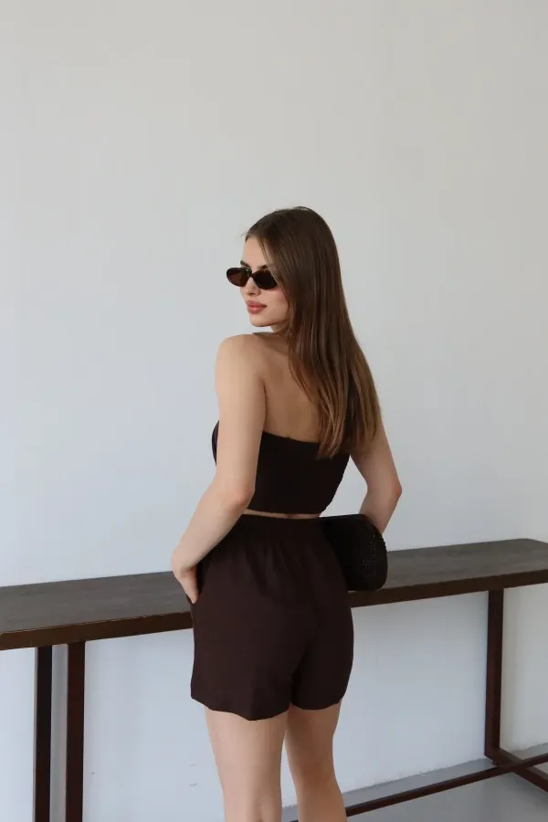 Kahveremgi Boyundan Bağlı Büstiyer Takım - 30352