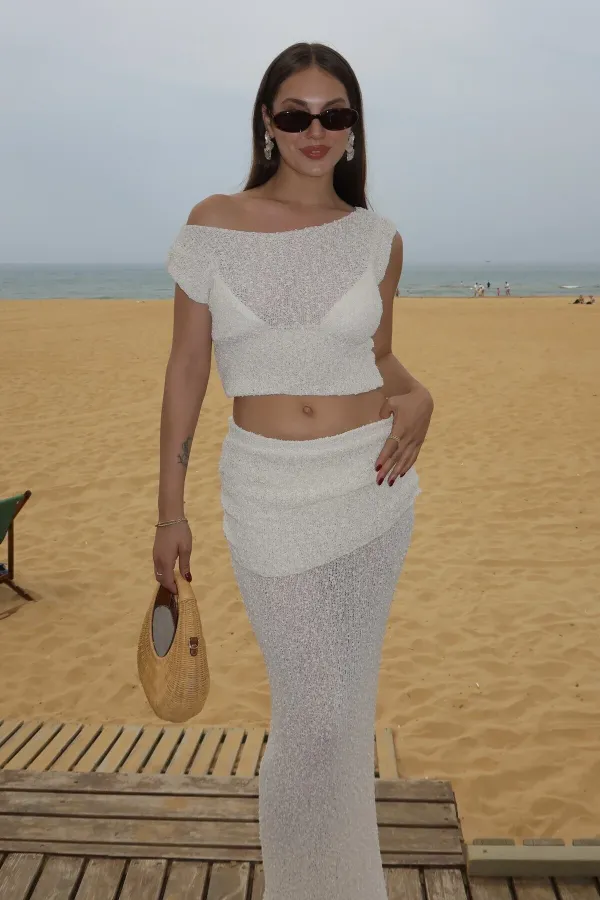 Ensemble deux pièces drapé blanc cassé - 7257