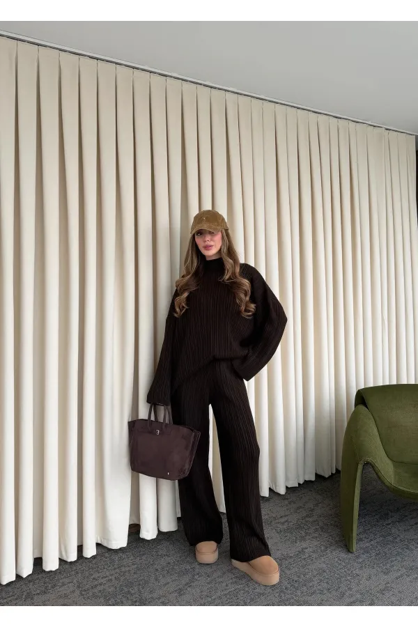 Ensemble pull en maille marron - 98078