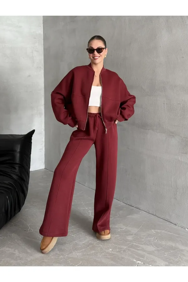 Burgundy Nora Tracksuit Set - 8001 Burgundy Nora Tracksuit Set - 8001