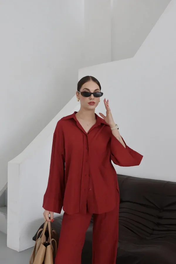 Ensemble kimono bordeaux de Pékin