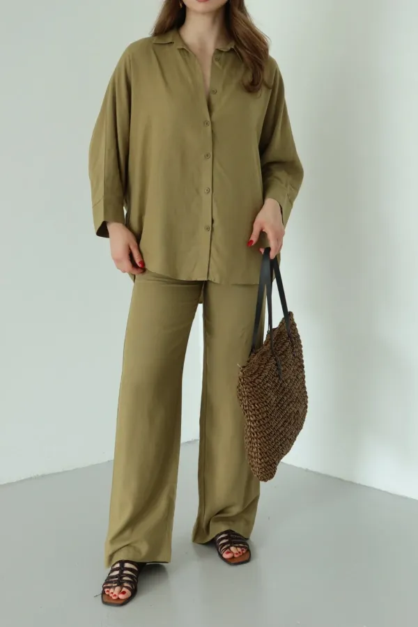 Khaki Lirio Shirt and Pants Set - 8674