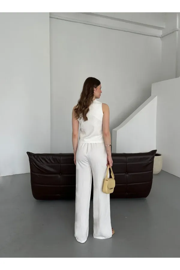 Ensemble gilet et pantalon à rayures blanches - 8555