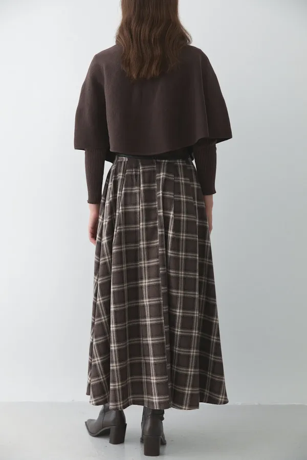 Brown Plaid Skirt with Leather Trim - 4977