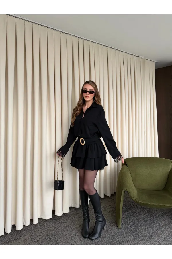 Black Dress with Lace Hem - 35518