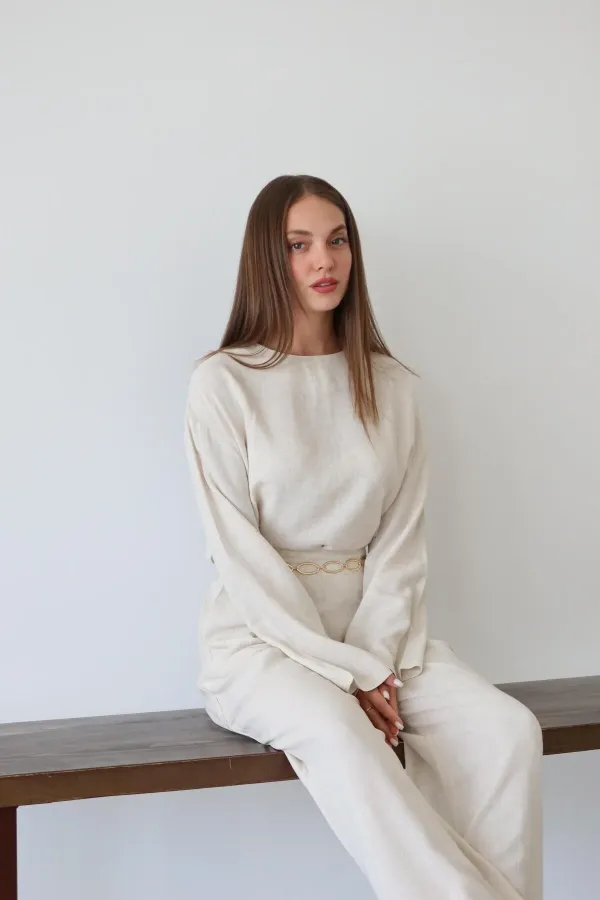 Natural Marisol Blouse and Pants Set