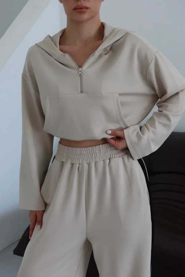 Stone Hooded Trimmed Set - 8569