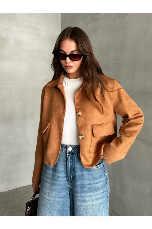 Tan Zelda Suede Short Jacket