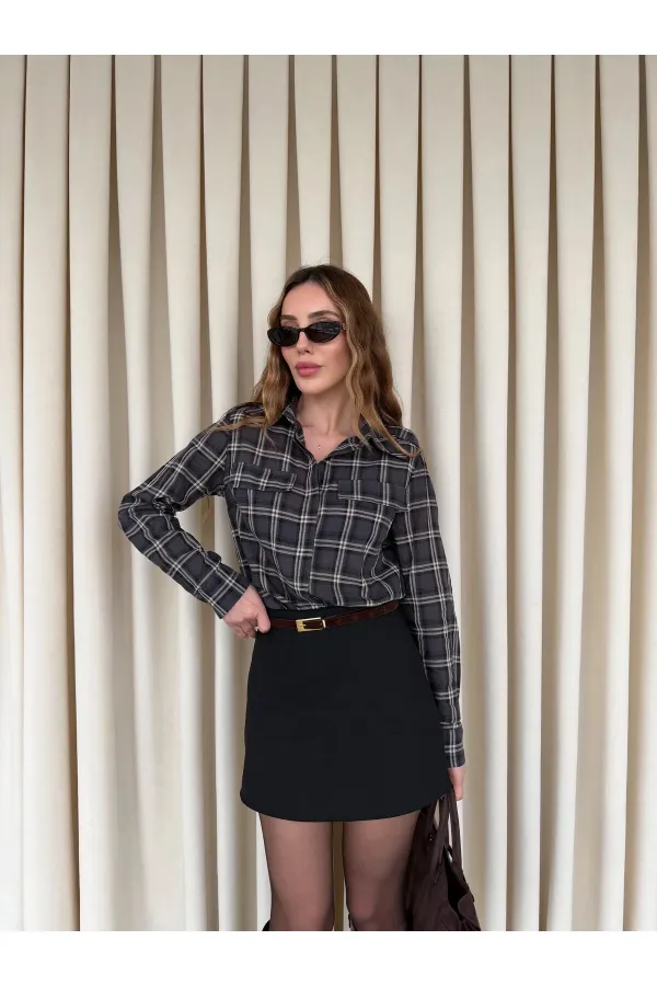 Antrasit Bej Cep Kapaklı Gömlek - 508