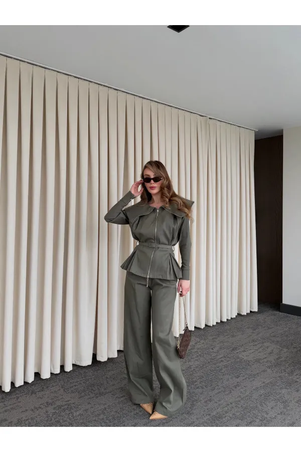 Khaki Design Denim Set - 8002