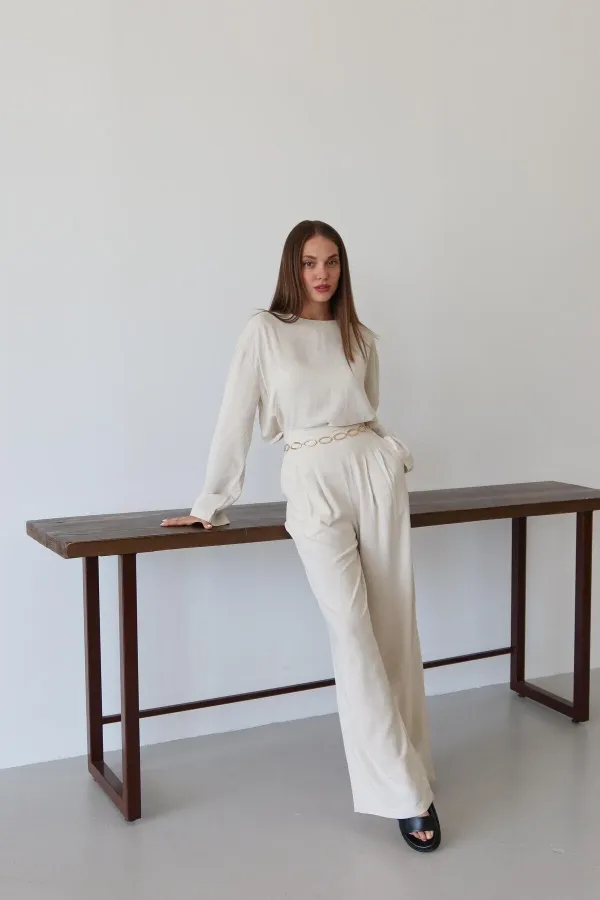 Natural Marisol Blouse and Pants Set