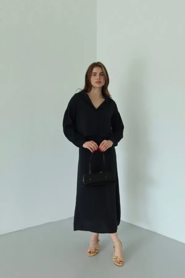 Ensemble robe-chemise en modal noir - 51153