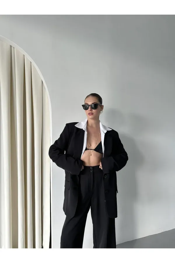 Siyah Cintia Ceket Pantolon Takım