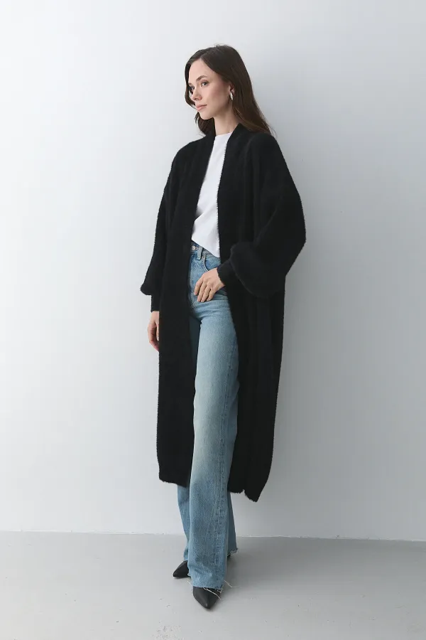 Gilet long noir en maille - 251015