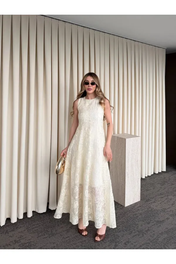 Beige Fairy Embroidered Dress - 2489