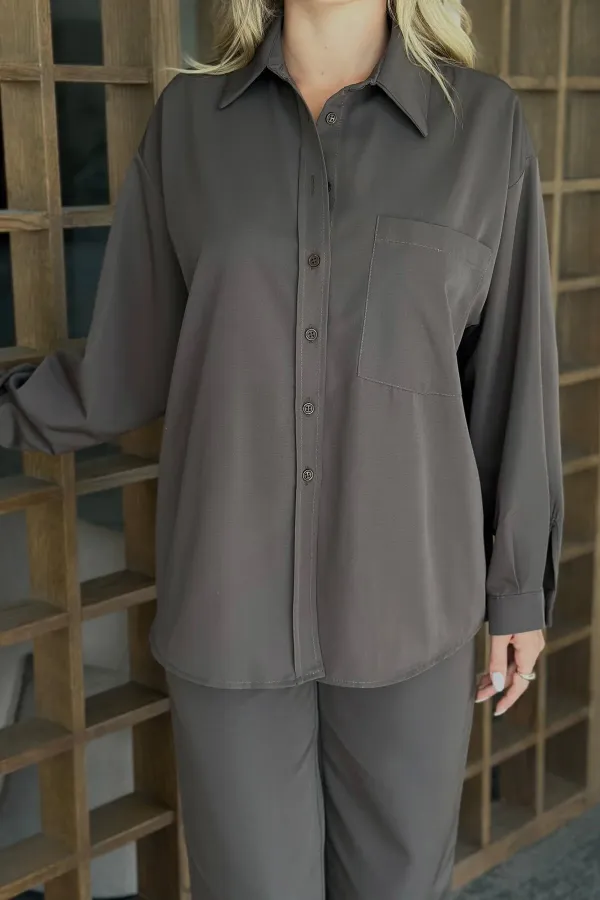 Ensemble chemise et pantalon marron Merlin avec ceinture - 8453