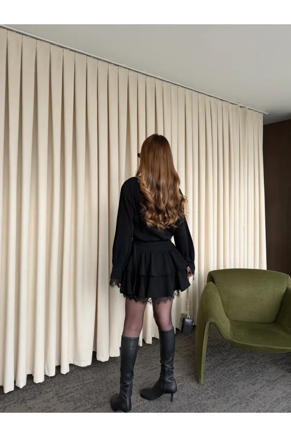 Black Dress with Lace Hem - 35518