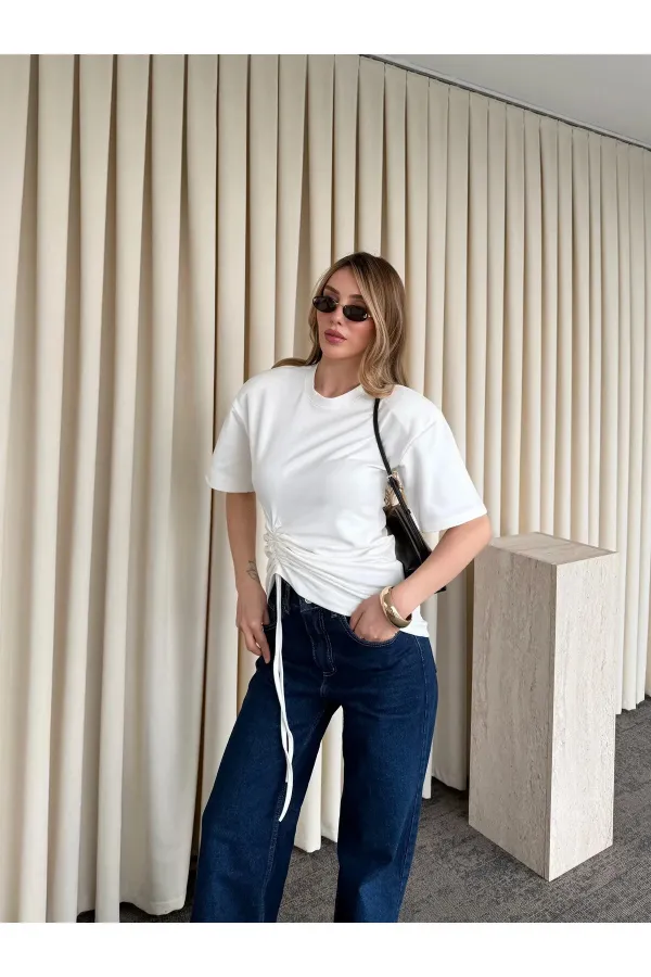 Açık Ekru Yandan Büzgülü Bluz - ÖB261025