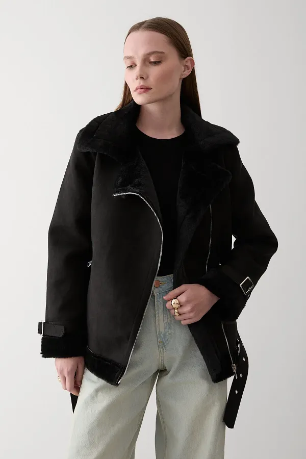 Black Fur-Lined Coat Black Fur-Lined Coat