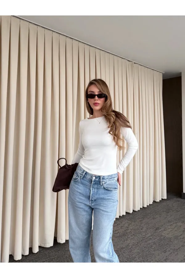 Off-white Crew Neck Long Sleeve Bodysuit - 0098