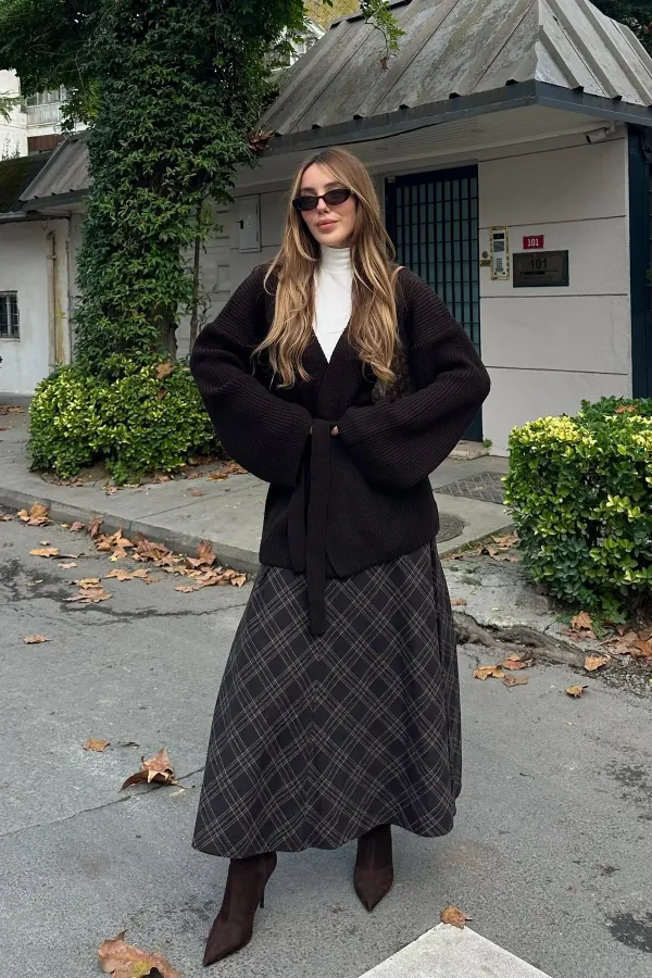 Dark Brown 100% Cotton Belted Knit Cardigan - 4627 Dark Brown 100% Cotton Belted Knit Cardigan - 4627