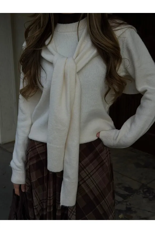 Krem Şal Detaylı Kazak - 251180