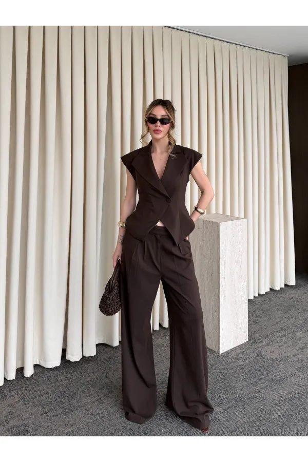 Kahverengi Margot Yelek Pantolon Takım - 308
