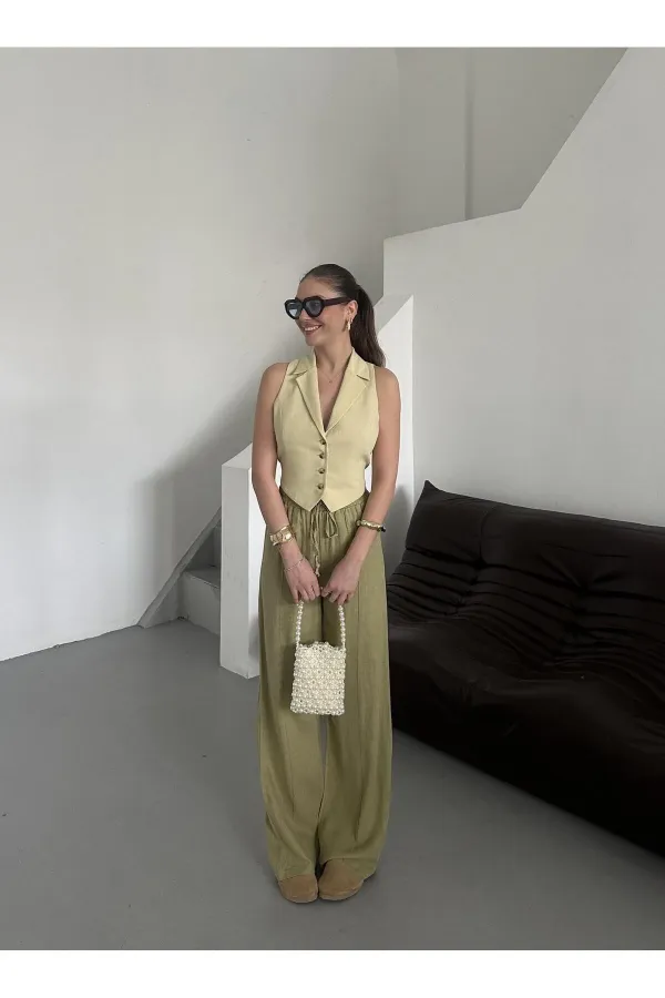 Khaki 100% Linen Palazzo Trousers Khaki 100% Linen Palazzo Trousers