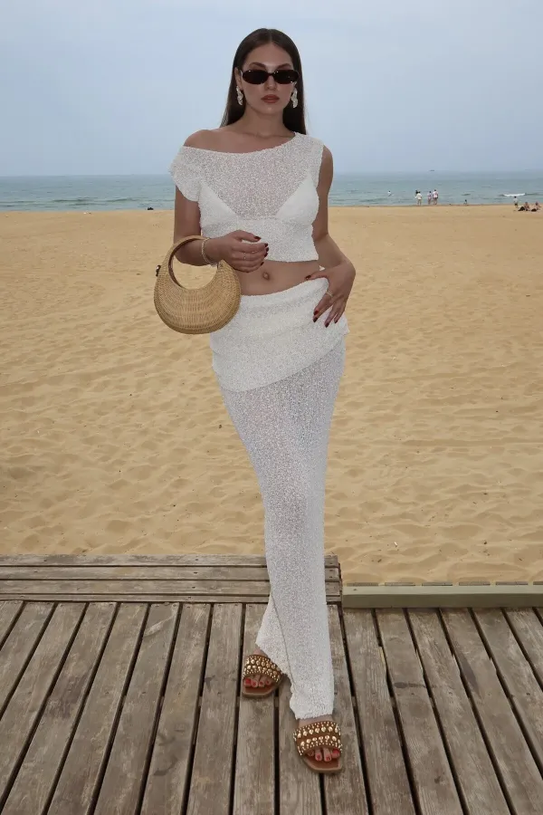 Ensemble deux pièces drapé blanc cassé - 7257