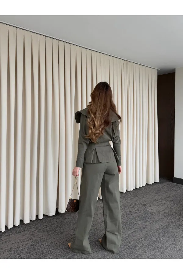 Khaki Design Denim Set - 8002