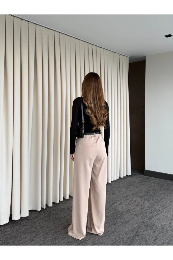 Bej Kemerli Bol Paça Pantolon - 301