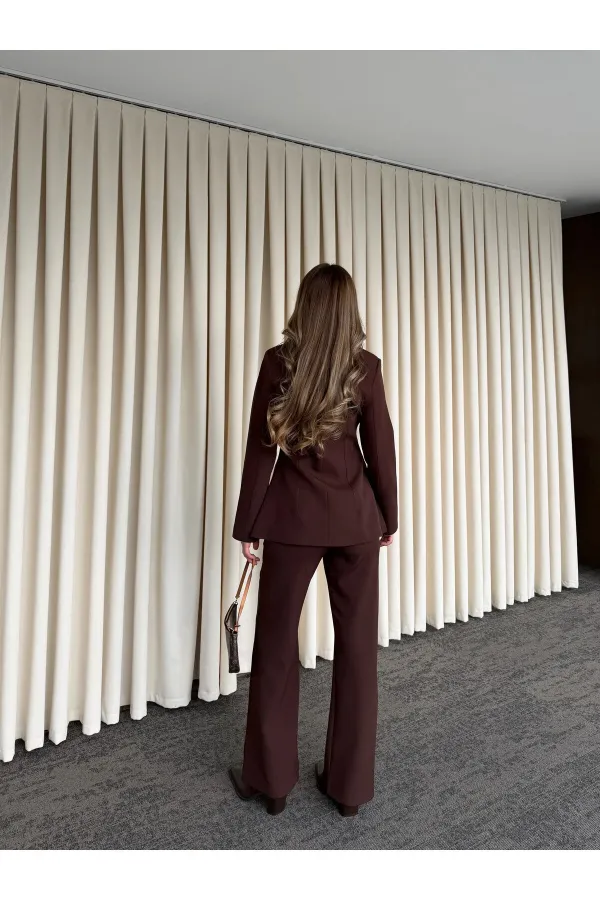 Kahverengi Hakim Yaka Ceket Pantolon Takım - 7100