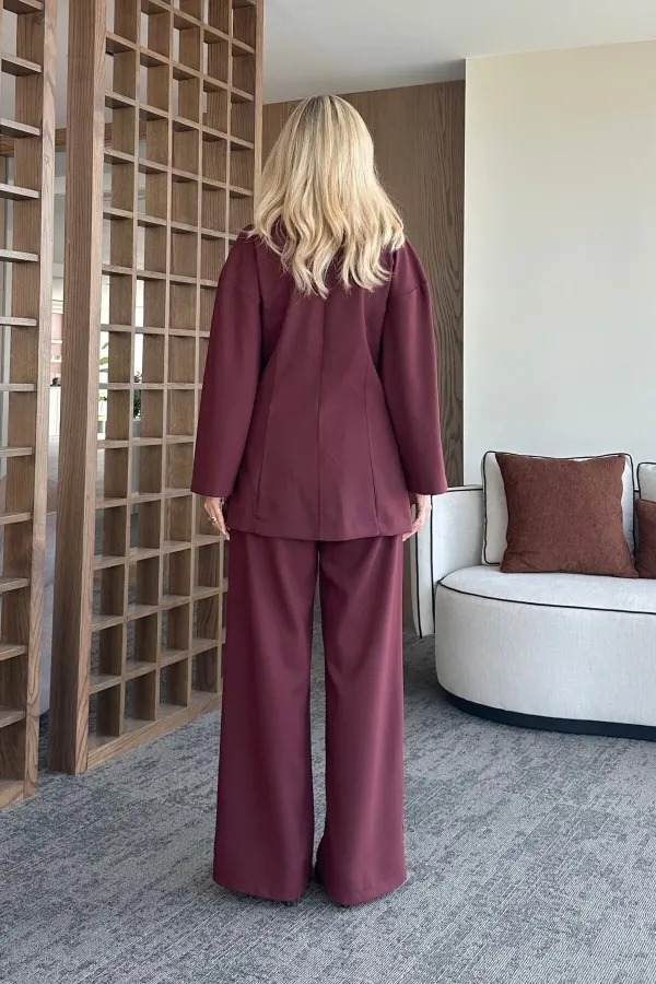 Ensemble chemisier et pantalon bordeaux - 8767