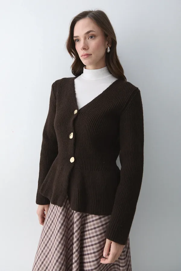 Gilet plissé marron à 3 boutons - 251065