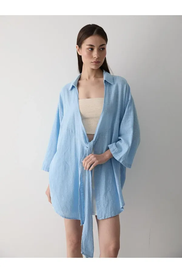 Blue Flam Linen Kimono Shirt