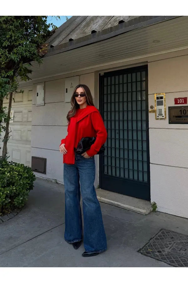 Red Shawl Detail Sweater - 251180