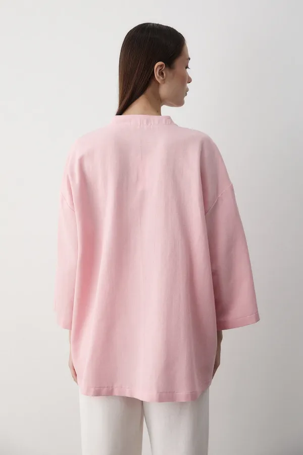 Pembe Iç Kemerli Fakir Kol Kimono - 5383