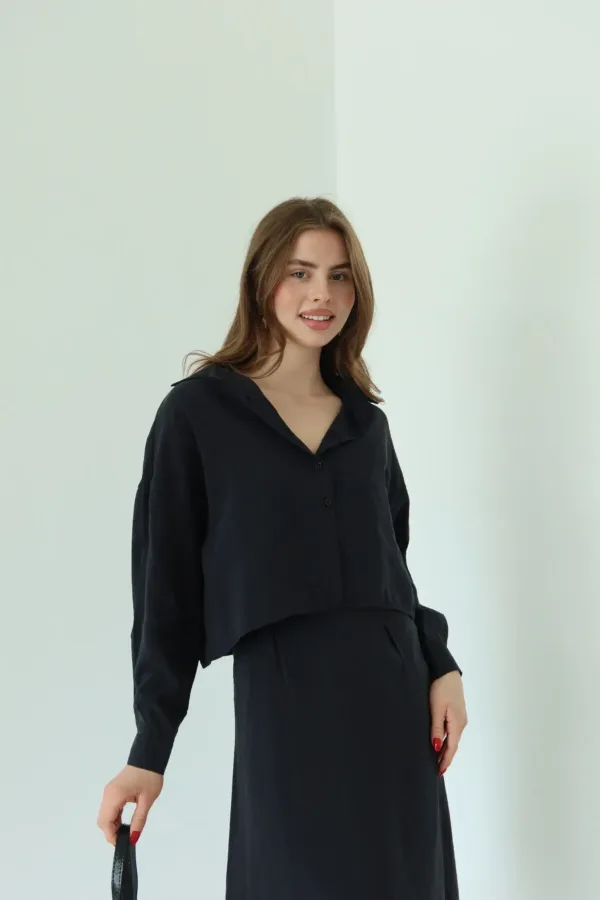 Ensemble robe-chemise en modal noir - 51153