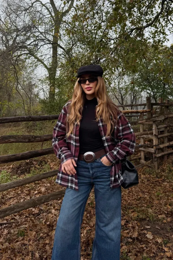 Bordo - Siyah Ekoseli Gömlek - 251065