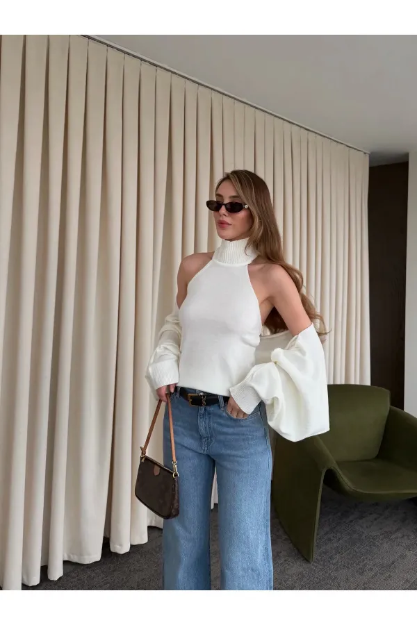 Ensemble boléro en maille blanc cassé - 601117